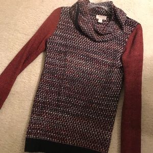 Maroon and  navy Cowl neck sweater